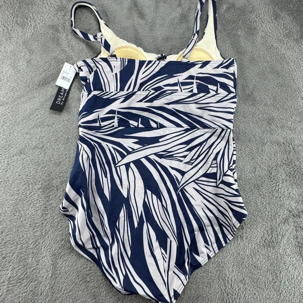 Dream‎ by Miracle One Piece Swimsuit Women 10 Blue White NEW Palm Leaf 674229